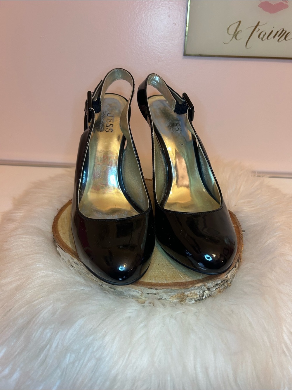 Guess Black Patent Slingback Pumps